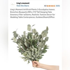 NIB Ling's Moment Faux Eucalyptus Leaves Branches 19 Pieces 17.5" Tall Realistic